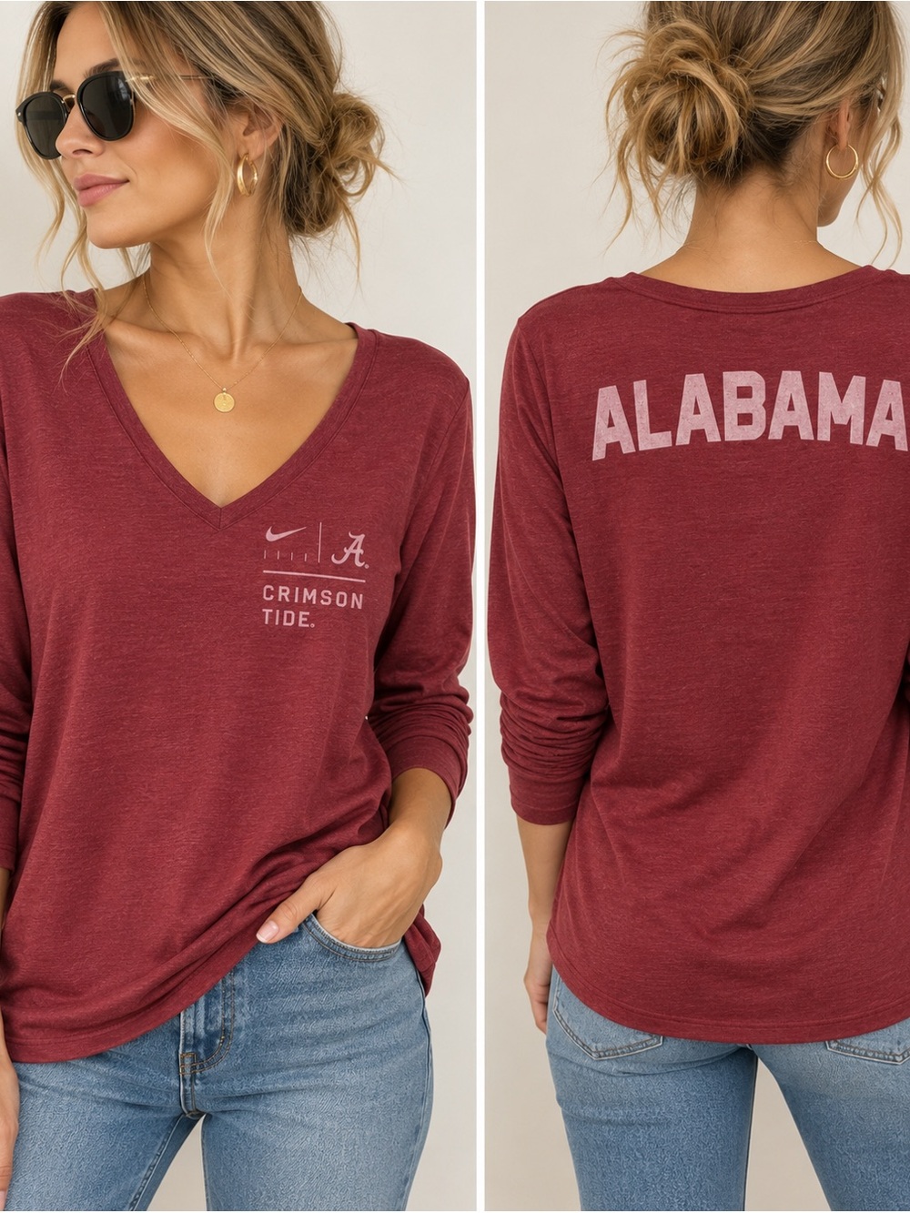 Nike Alabama Crimson Tide Women’s Long Sleeve V-Neck Tee XL
